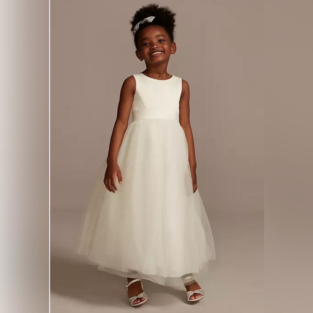 Ivory Satin Flower Girl Dress with Tulle Skirt